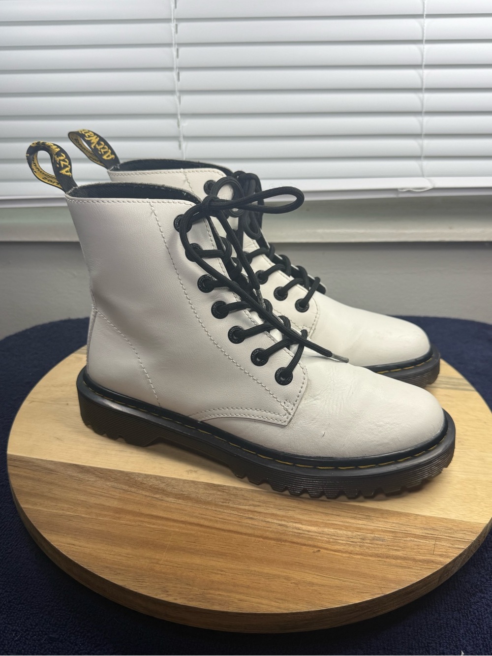 Dr. Martens Luana White Leather Lace-Up Combat Boots with Black Trim (Women’s 8)